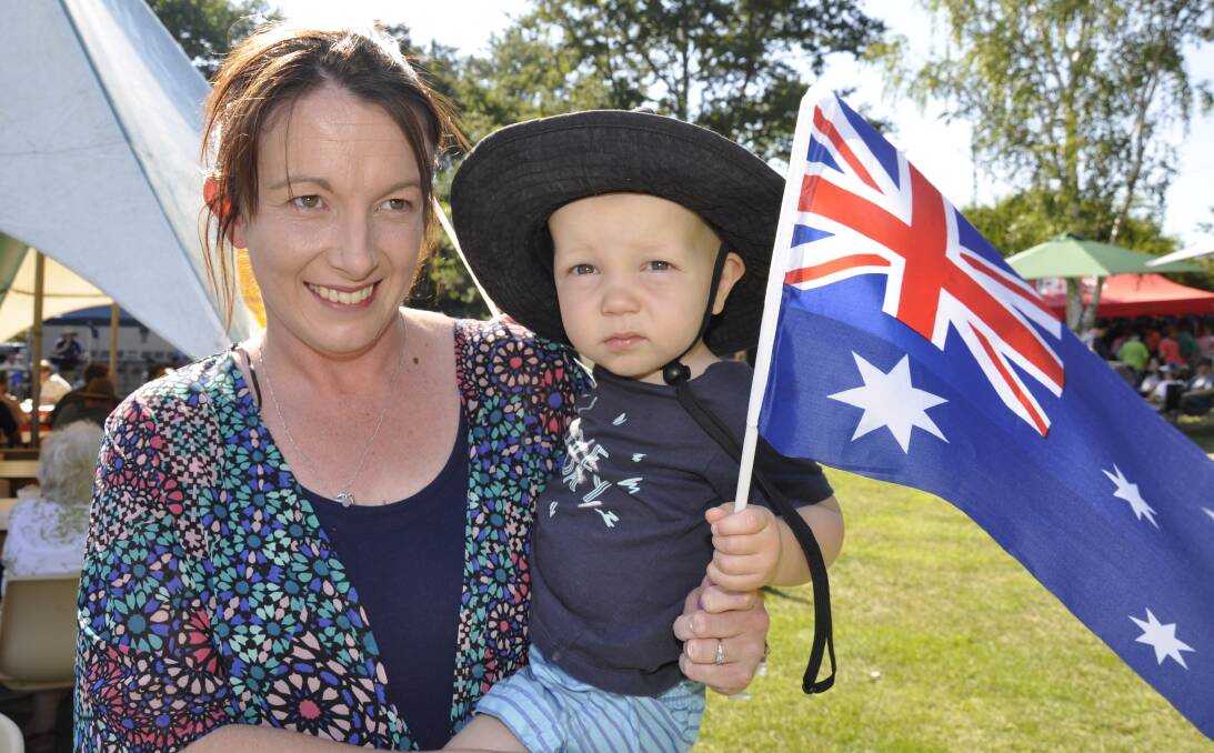 Casey Searle with 16-month-old son, Jack celebrating Australia Day in 2018.