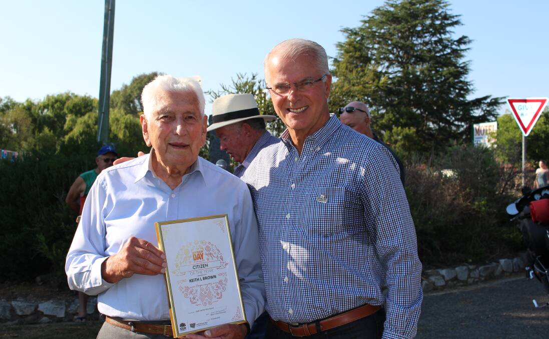 2018 awards: Keith L Brown accepting his award with Australia Day ambassador Gordon Bray.