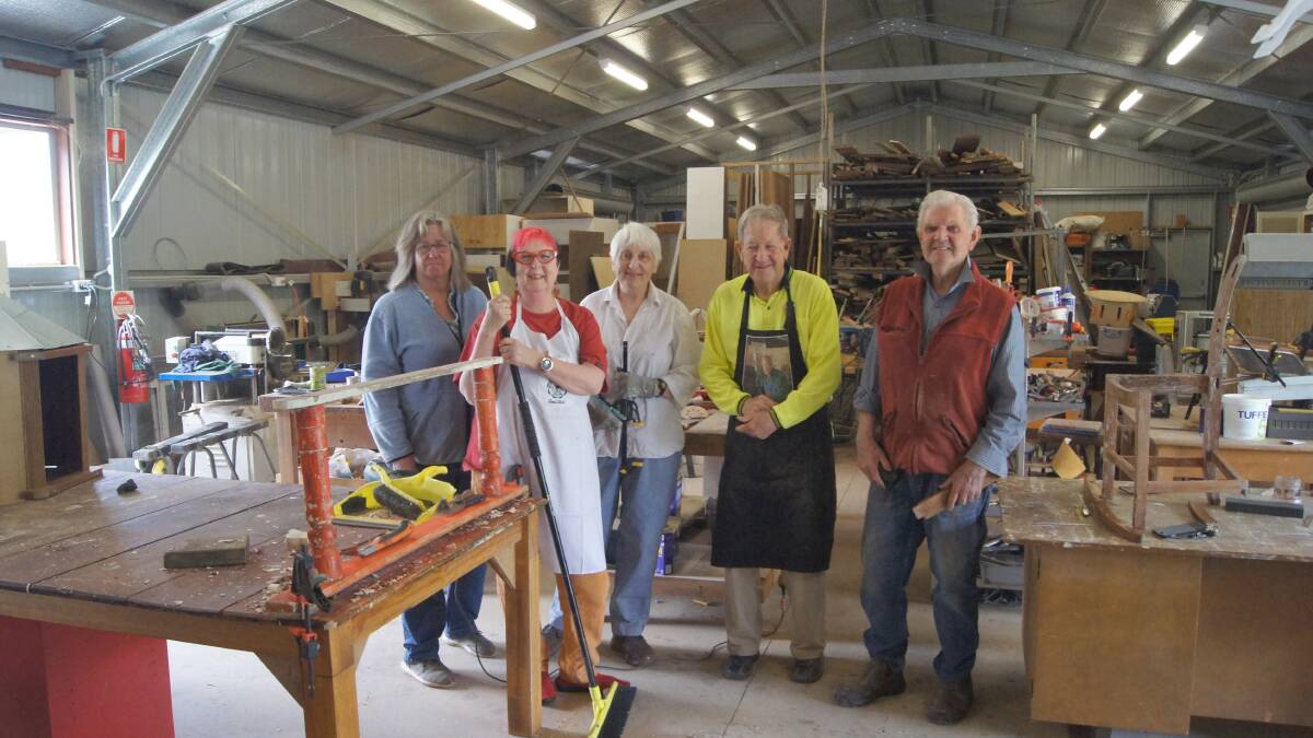 The Crookwell Men's 'and Ladies' Shed: (L-R) Sandy Martin, Susanne Hutton, Mandy McDonald, Don Southwell and John Medway.
