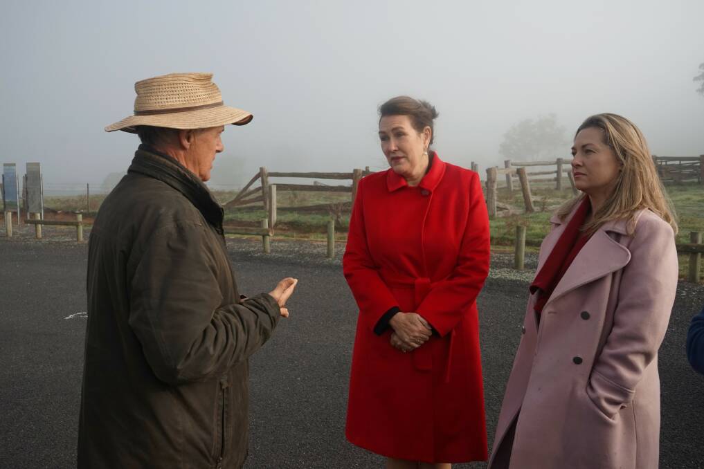 Lobbying for climate change: Charlie Prell, Senator Deborah O'Neill and Aiofe Champion at Crookwell Wind Farm viewing platform. Photo: Clare McCabe.