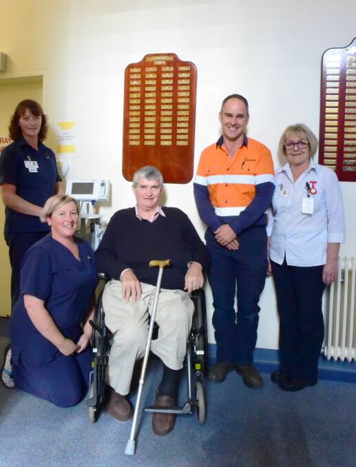 Nurses at Crookwell Hospital receive donation. (L-R) Kathy Clements, Katie Laing, Alan McCormack and Craig Simon and Julie Eldridge.