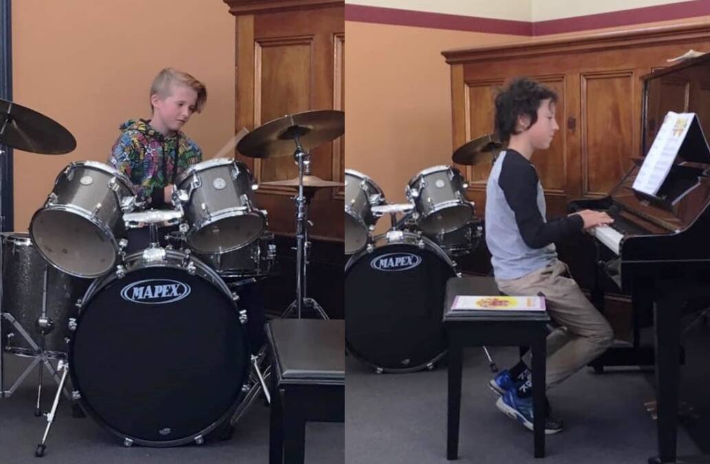 ARTS: Drummer Hunter (11) and pianist Kai (10) share their talent at the 2019 amateur concert. Photo supplied