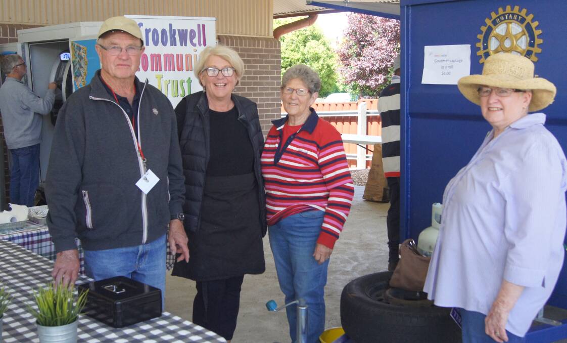 Crookwell Community Trust were kept busy cooking the BBQ at the markets. (L-R) Les Hewett, Ingrid Clements, Leona Evans and Lyn Hewett.
