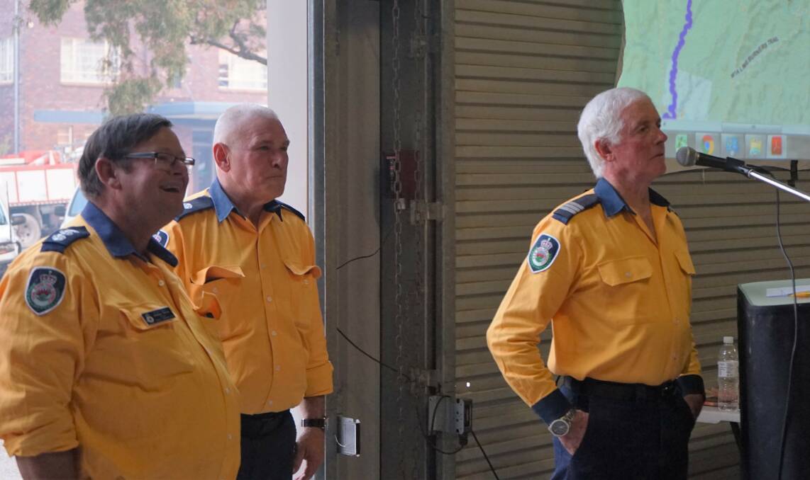 Bushfire: Group Captain Andrew Nixon, NSW RFS Geoff Lang, and Taralga Captain John Sullivan. Photo: Clare McCabe