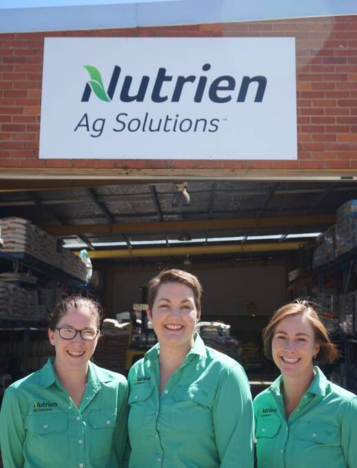 Business: Landmark rebrands to Nutrien, but it's business as usual for Emily Carlon, Ally Jaffrey and Judy Stephenson. Photo: Clare McCabe