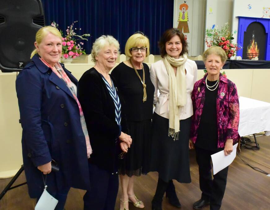 Celebration: (L-R) Lesley Gartrell, Sylvia Bowring, Trevene Mattox, Louise Taylor and Elaine Delaney after the official proceedings. Photo Clare McCabe.