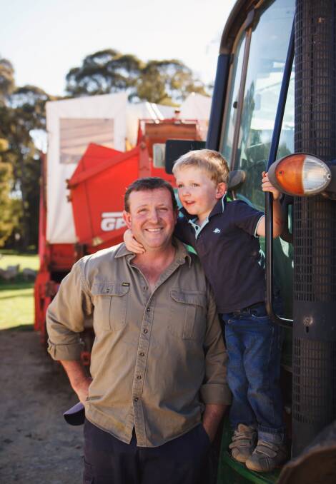Like father, like son: Fred and Rory Bensley, 4, at Stillbrook. Photo: Aus Veg.