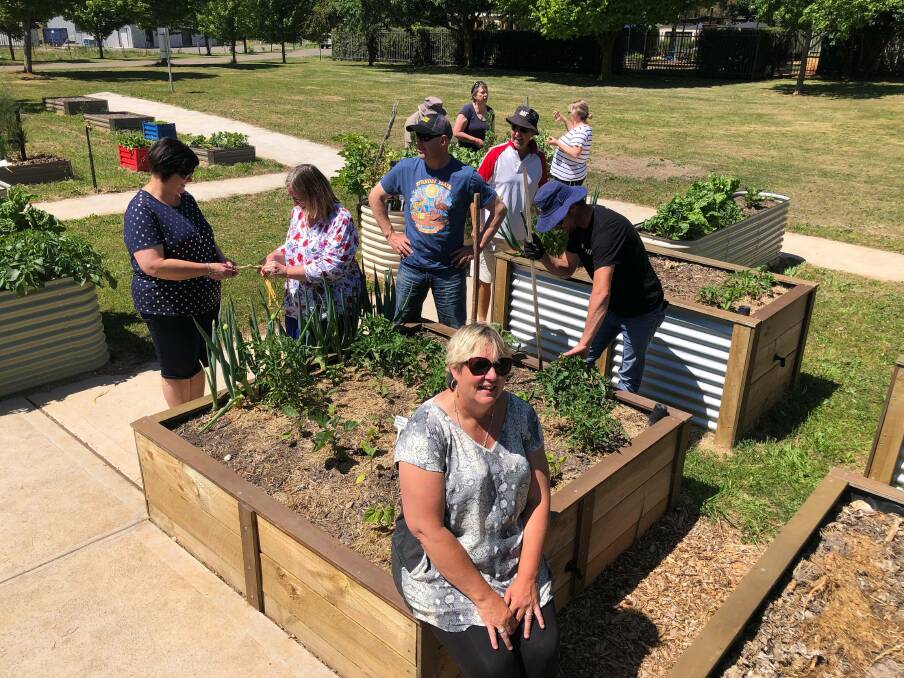 Garden delight: Bronwyn Haynes (centre) and members of the Community Garden Committee tend to their patch of paradise. Photo: Clare McCabe.