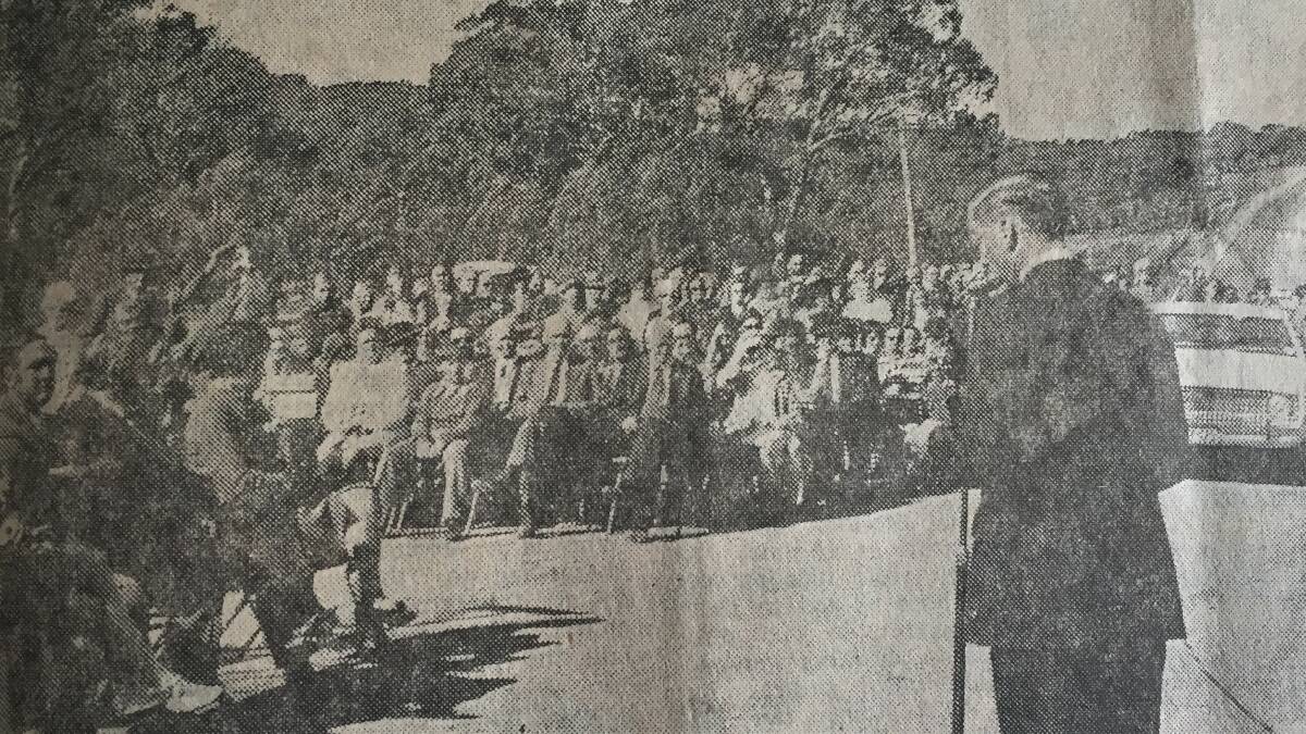 An image from the Crookwell Gazette of the crowd gathered on September 21, 1973 at the opening of the Narrawa Bridge. Photo: Crookwell Gazette