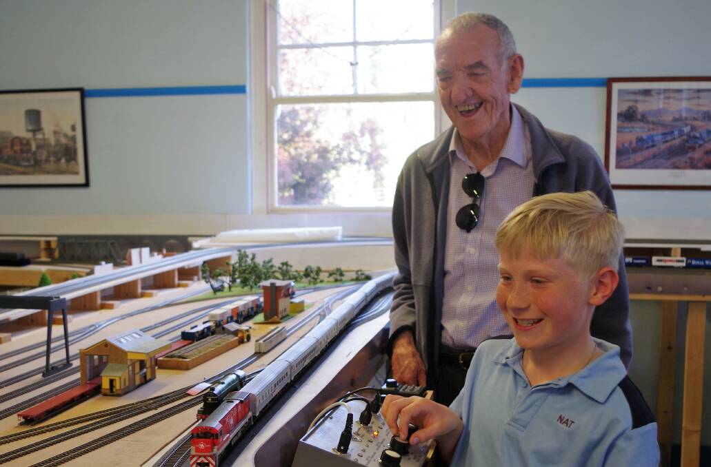 Nathaniel Waters the youngest member of the Argyle Model Railway Club and the oldest member Ron Hitchin