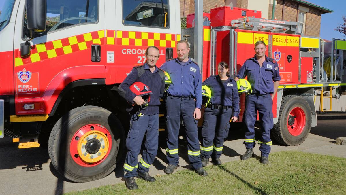 Sign up: Crookwell F&R captain Glenn Bonomini, deputy captain Tim Skidmore, and retainees Ally Murray and Daniel Kadwell. Photo: Clare McCabe