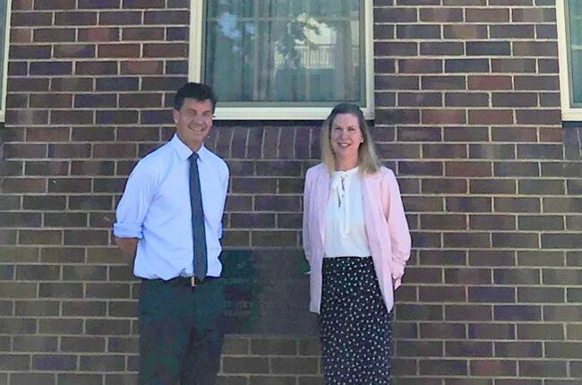 Building program: Angus Taylor with St Mary’s School principal Sarah Lowe announce a major building program at St Mary's. Photo supplied.
