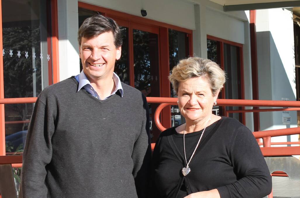 Liberal party candidate: Angus Taylor congratulates former Boorowa Mayor Wendy Tuckerman on her selection as the Liberal Party candidate for the seat of Goulburn. Photo supplied.