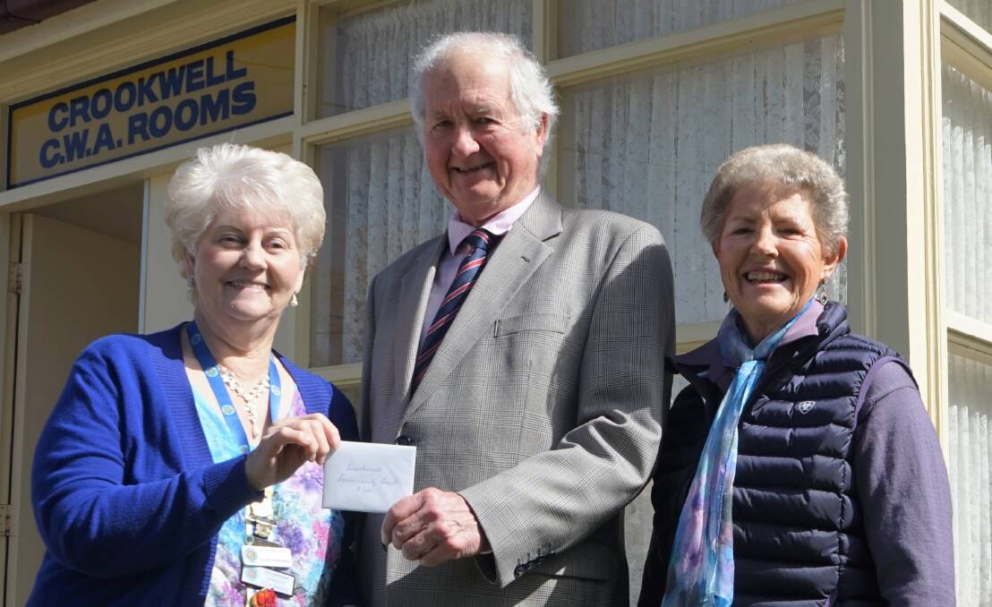 CWA of NSW: Crookwell CWA president Lillian Marshall is encouraging country women to join, pictured with Crookwell Community Trust's John Mendl and Elaine Delaney. Photo: Clare McCabe