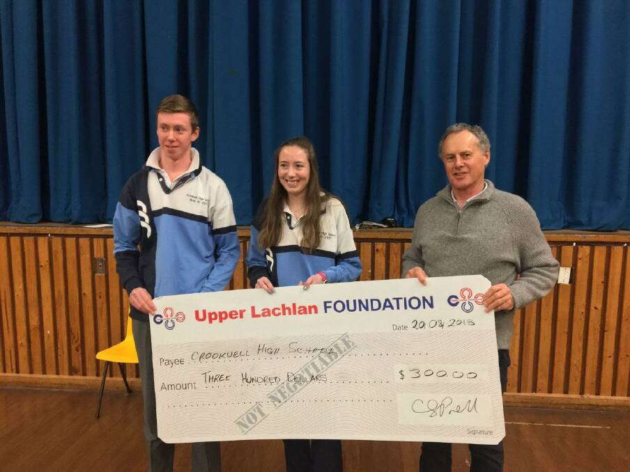 $300 awarded to Crookwell High School to assist with the refurbishment of the school quadrangle, (L-R) D'Arcy Slater, Renee Buggie, and Charlie Prell.