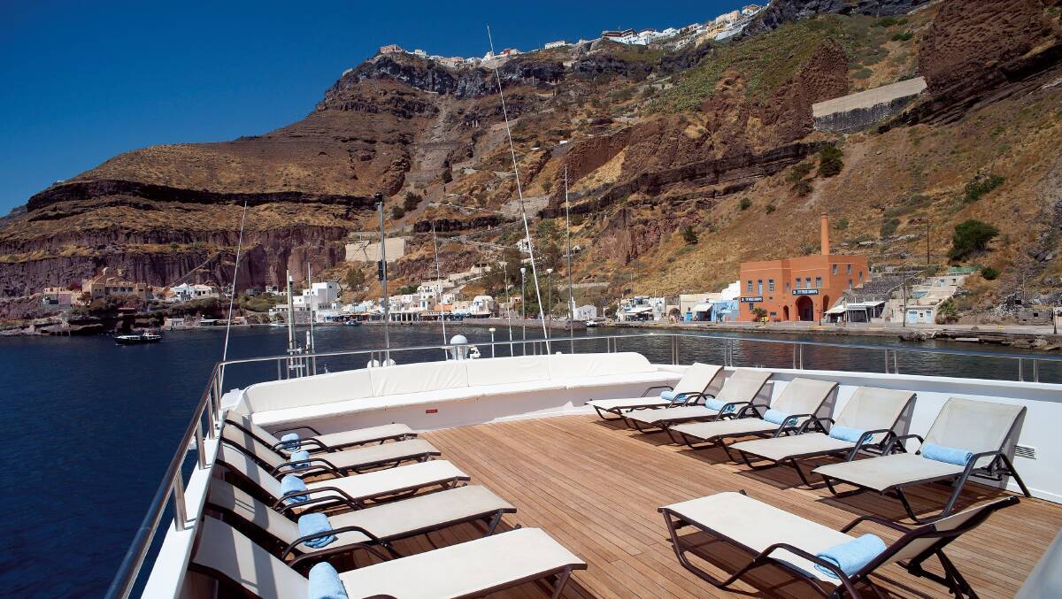 Harmony G’s sundeck: The vessel is small enough to dock at most ports.