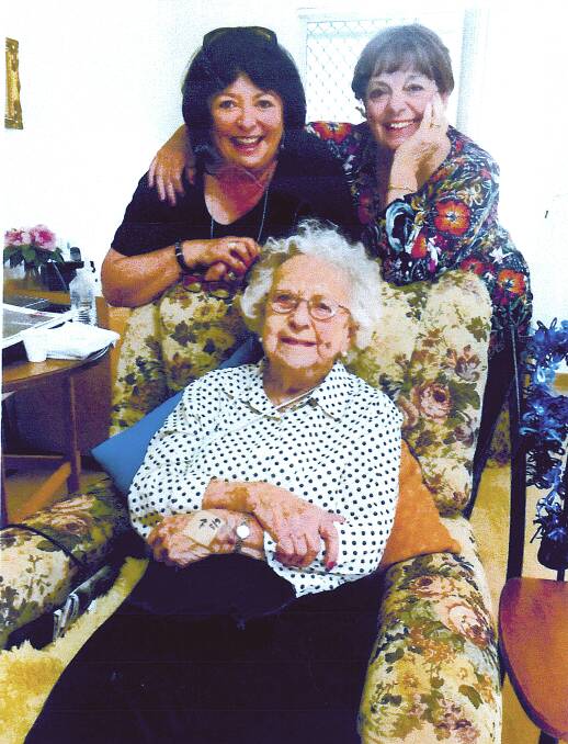 STILL SMILING: 107-year-young Sylvia Arnett with her grand nieces, Bev and Kate Gordon.