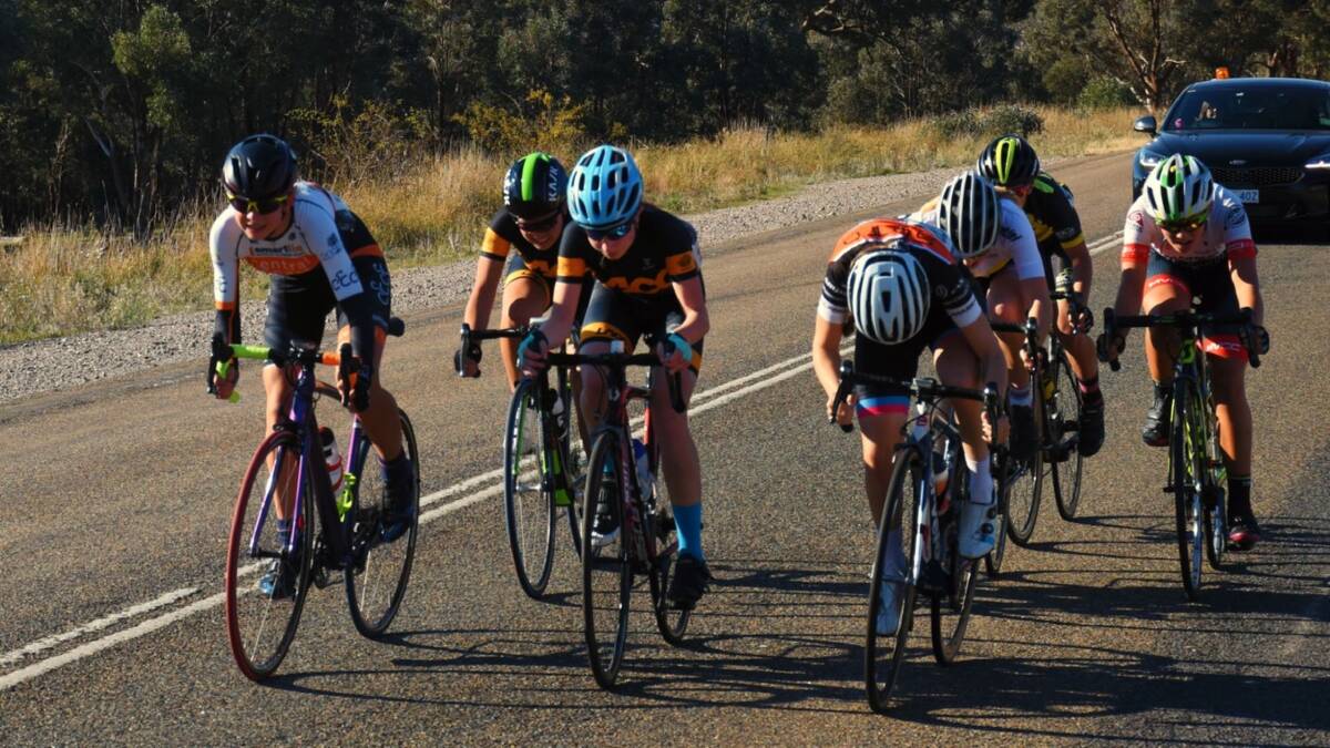 Nearly there: The Under 17 Girls battle for position as they approach the finish line over the weekend. Photo: David Carmichael.