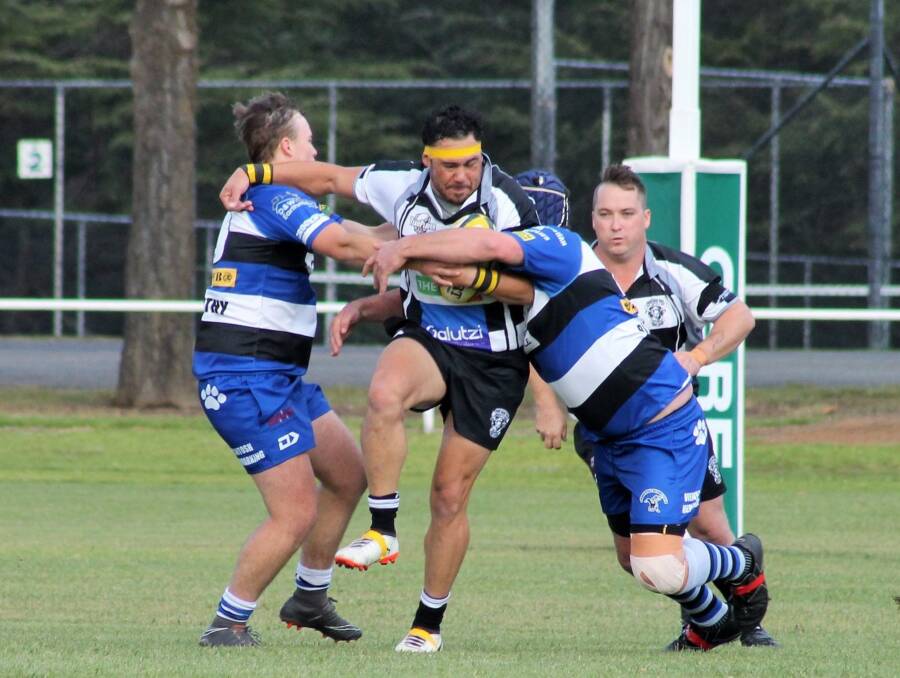 Tackled: The Yass Rams were unable to break the Crookwell Dogs' winning streak on Saturday as they succumbed to a 23-46 defeat. Photo: Yass Rams Rugby Union.