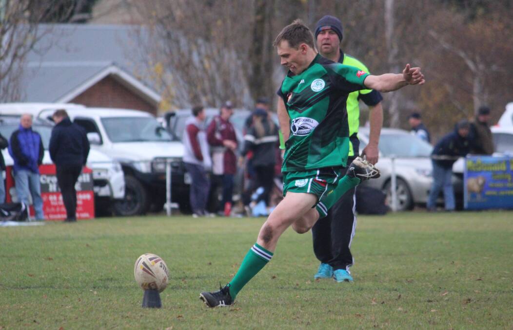 Big kick: Cam Picker has had an incredibly successful season as Crookwell's goal kicker in 2018, and finished the regular season with 91 goals from 16 games, to go with nine tries. Photo: Zac Lowe.