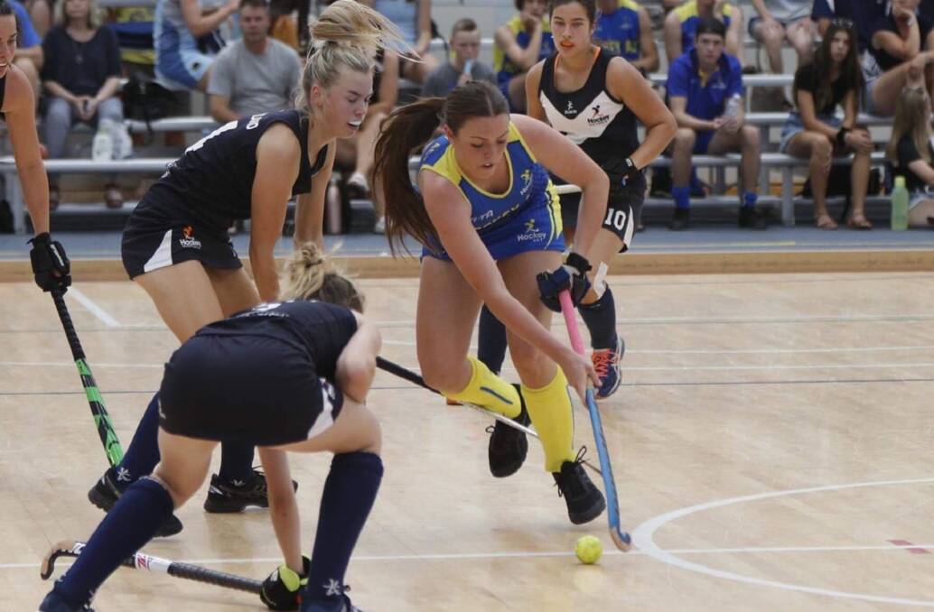 On the run: Jayde Della is arguably the most experienced of Crookwell's players and will aim for gold in her fifth Australian Indoor Hockey Festival with the ACT Under 21s Women's side. Photo: Supplied.