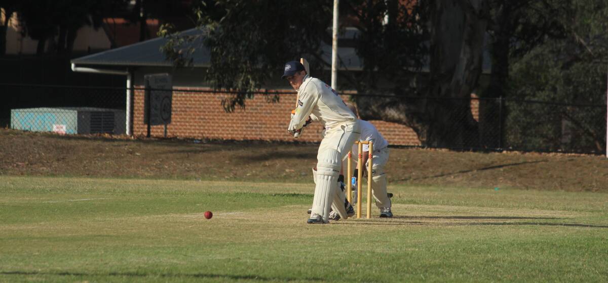 Watch the ball: Crookwell's Jock Campbell gave Crookwell security with a respectable 38 not out in the middle order. Photo: Zac Lowe. 