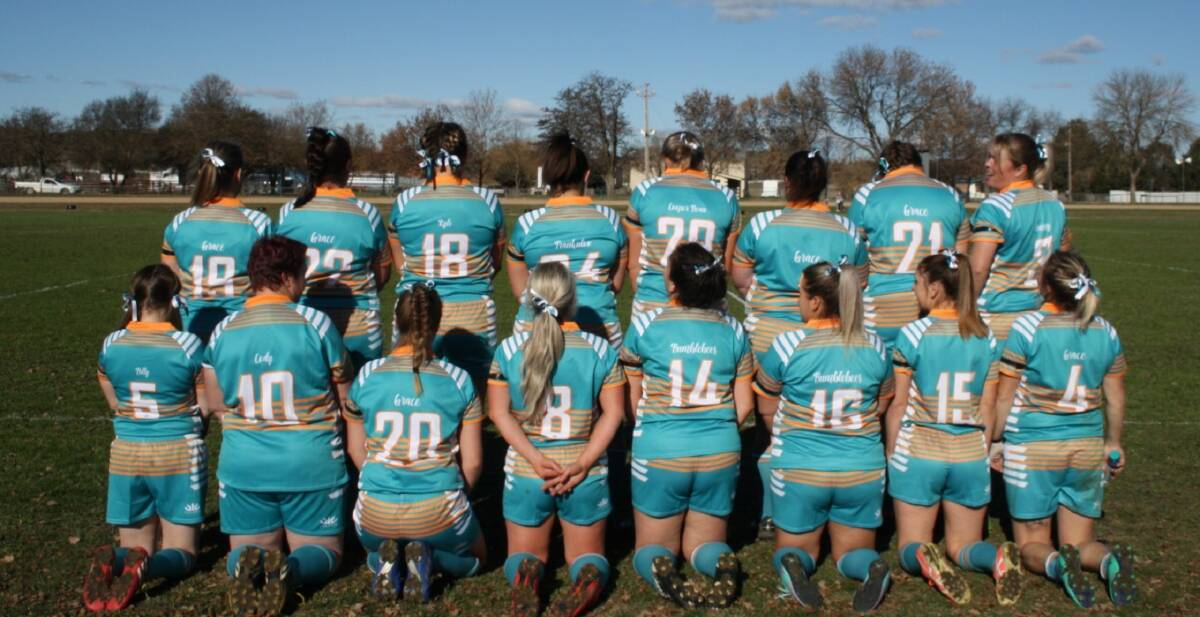 Lined up: The Gunning Roos wore special custom-made jerseys for their matches against Boorowa last Saturday, which resulted in a draw for the women and a loss for the men. Photo: Supplied.