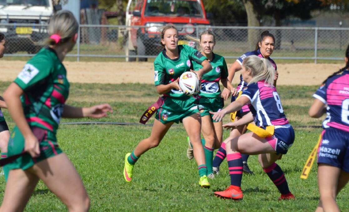 Pass the ball: The She Devils (seen here during their round four match against Gunning) will face off against the Harden Hawkettes in a fortnight. Photo: Jayne Selmes.