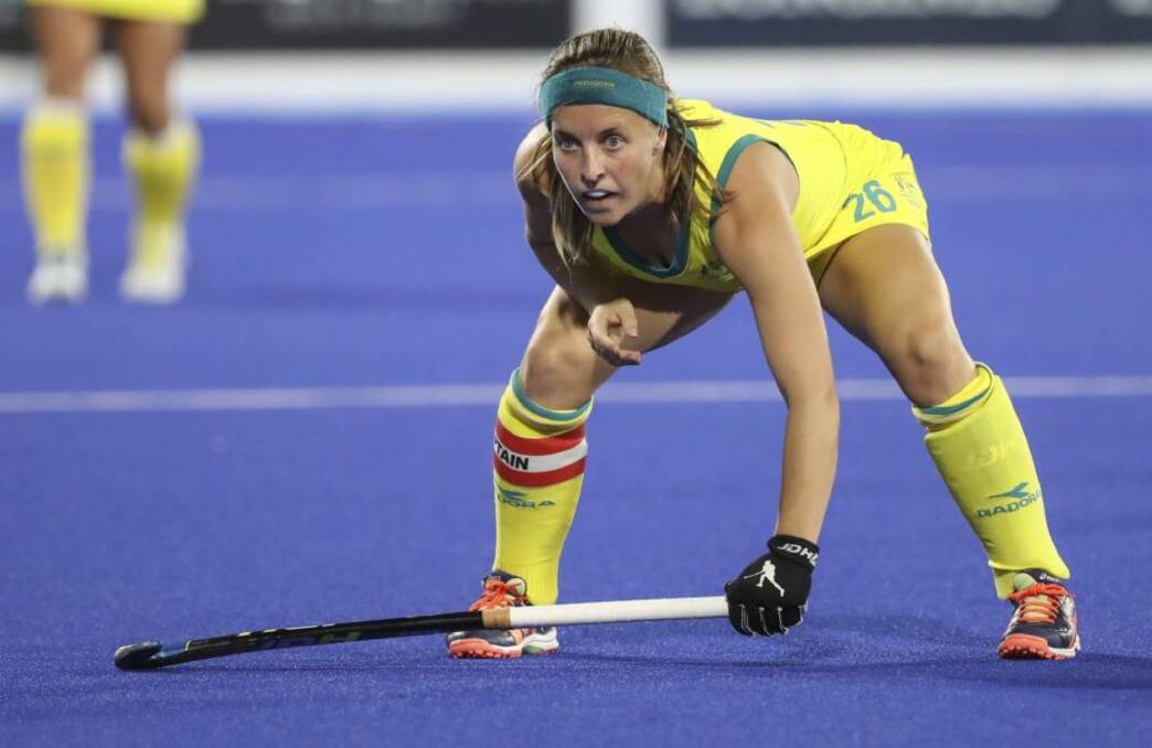 Focused: Emily Chalker was a key part of Australia's win over Russia on Sunday, which sees the Hockeyroos into an 11th straight Olympic Games, which is set to take place in Tokyo next year. The Hockeyroos will join the Kookaburras, who have already qualified. Photo: Hockey Australia.