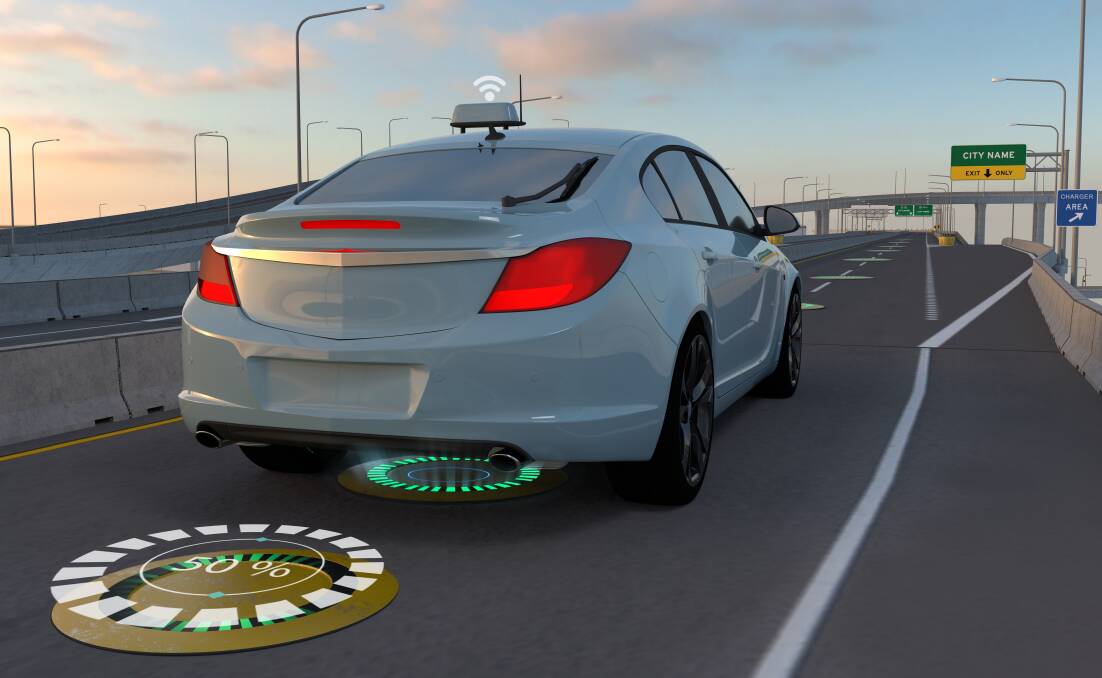 A future electric vehicle concept for wireless charging from the road. Picture: Shutterstock.