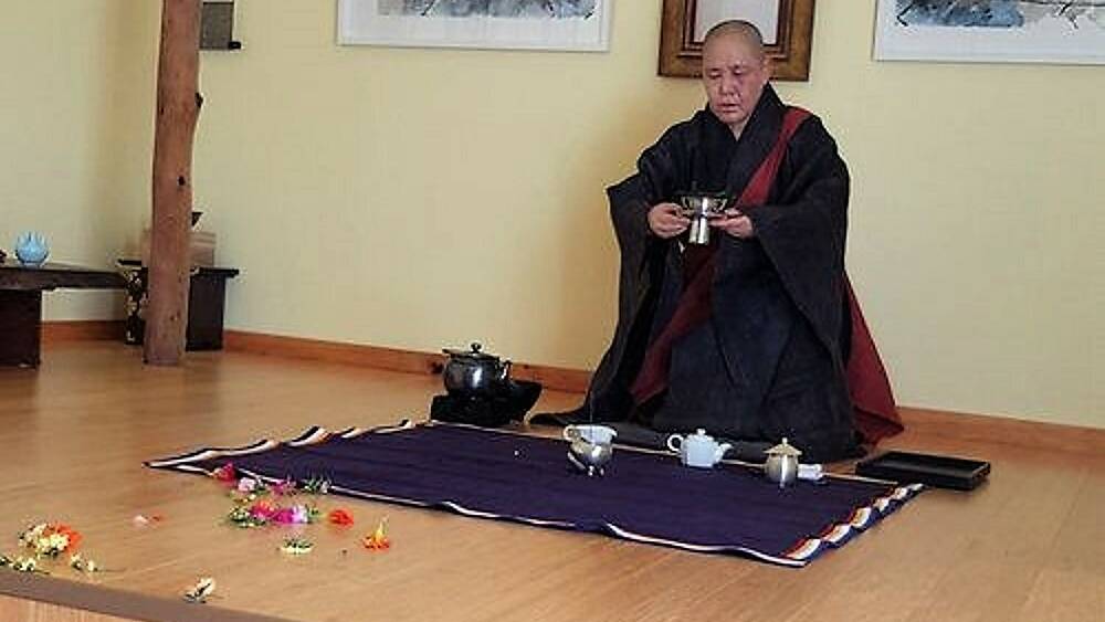 Buddhist nun the Venerable Sang Kag performing a tea ceremony in Crookwell last week.