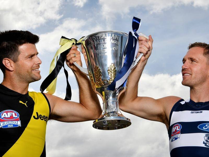 Geelong's Joel Selwood (r) will realise a lifelong dream by leading the Cats in an AFL grand final.