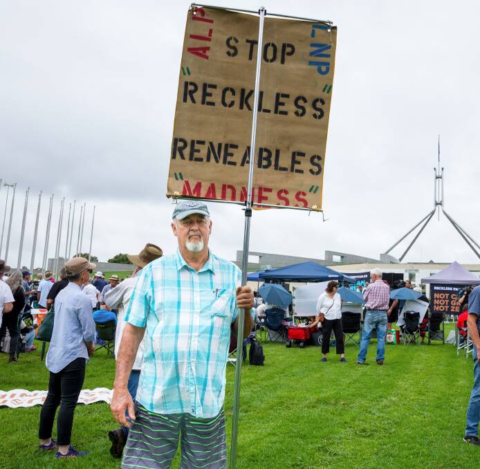 Ian Menzies at the rally against renewable energy at Parliament House. Picture by Sitthixay Ditthavong