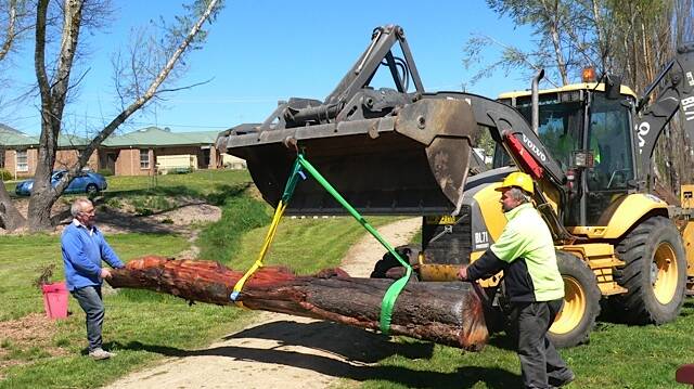 Tony Evans and Shane Brown from ULSC steadies the log for relocation to its new place.