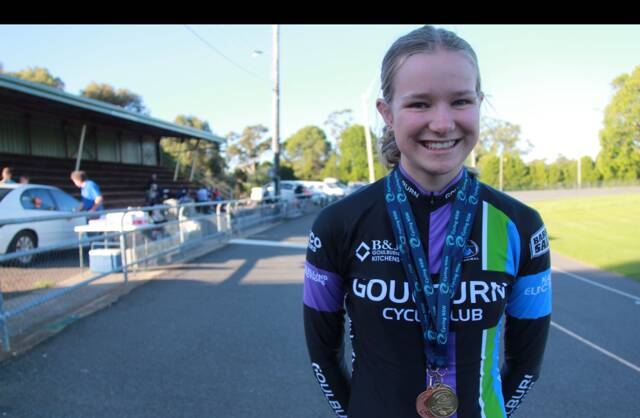  Tassie Davies with her 2015 State Medals at the Goulburn Velodrome