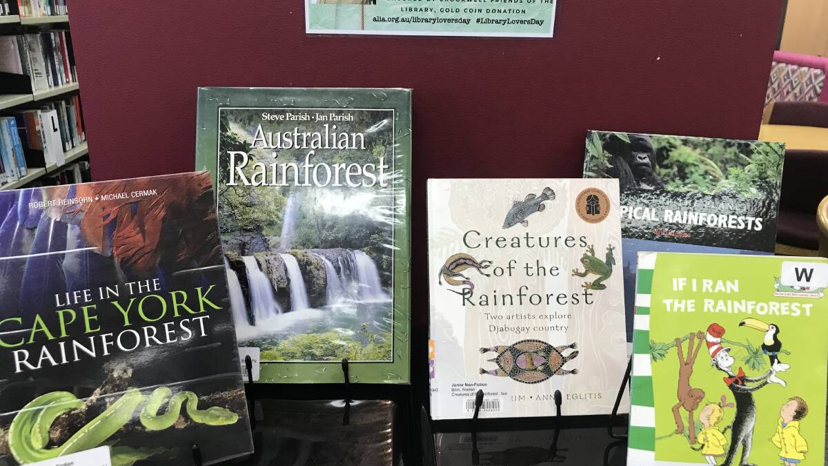 LIBRARY LOVERS' DAY: Rainforest books on display at Crookwell Library ahead of Dr Stuart Davies' Rainforest Talk on February 14. Photo: Hannah Sparks