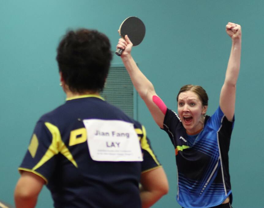 JOY: The moment Michelle knew she'd qualified for the Olympic team. Photo: Table Tennis Australia