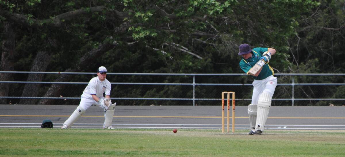 Nice shot: Rory Heffernan scored a crucial fifty to push Hibo Green past 200 at Seiffert Oval, during the thrilling match which was decided by a single run against Crookwell.